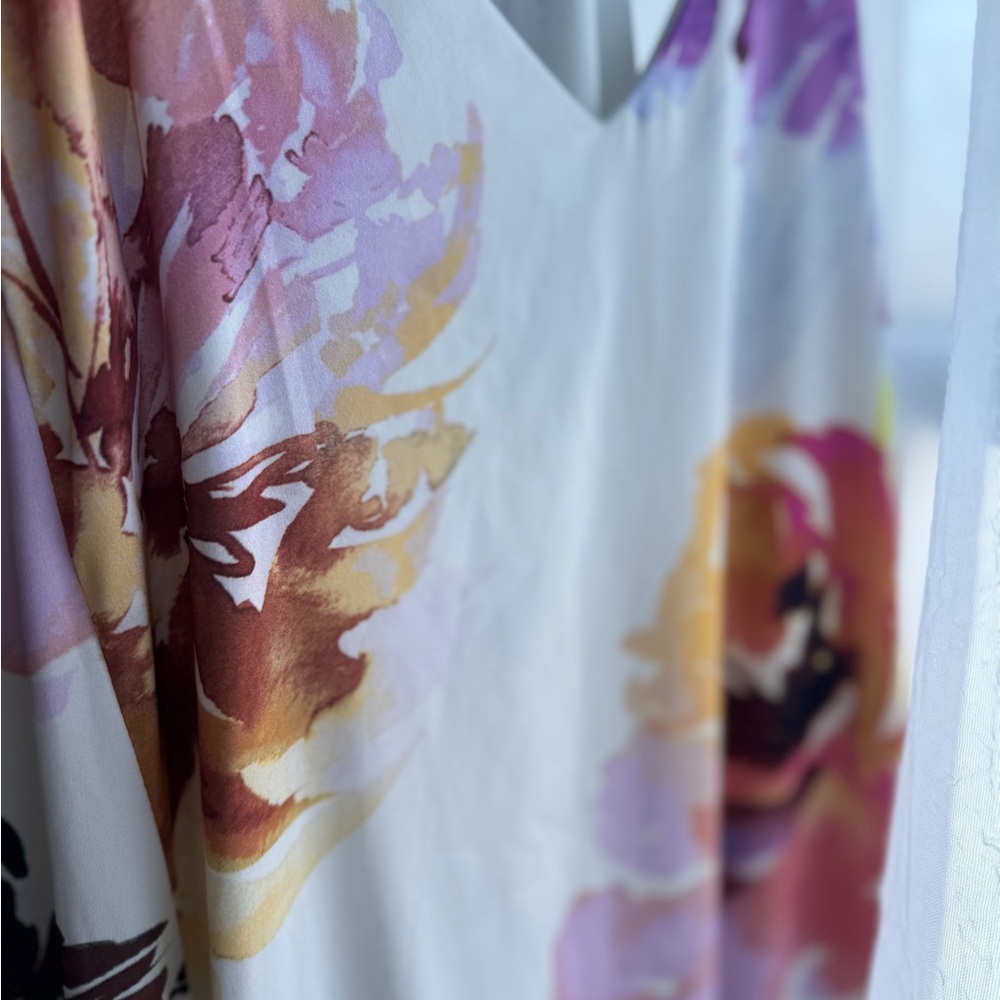 Nicole Miller Watercolor Floral Trapeze Maxi Dresssz 8 White - Picture 9 of 11